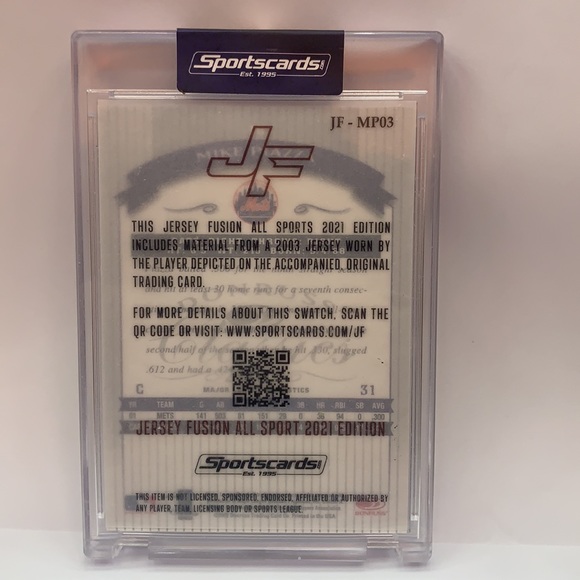 2021 Jersey Fusion Mike Piazza Mets Game Used Swatch #JF-MP03 (MISC11) - Picture 2 of 3